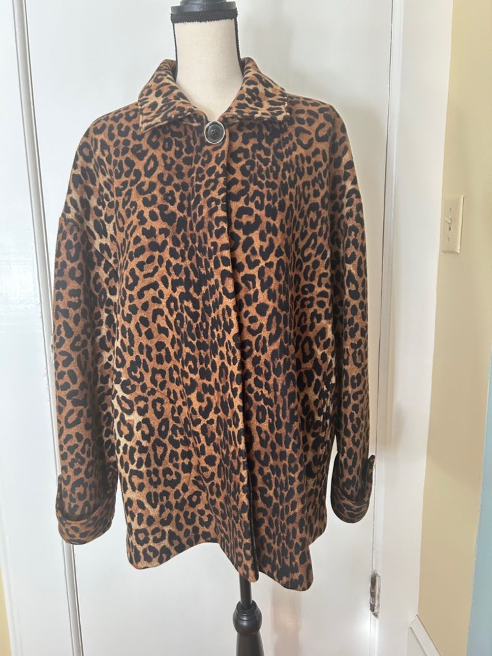 Jones New York Signature Leopard Print Wool Coat Brown Tan Women's Plus 2X - Picture 4 of 17